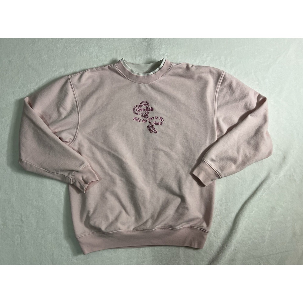 M.E. Sportswear Pullover Sweatshirt Pink Grandkids Heart Embroidered Women's L